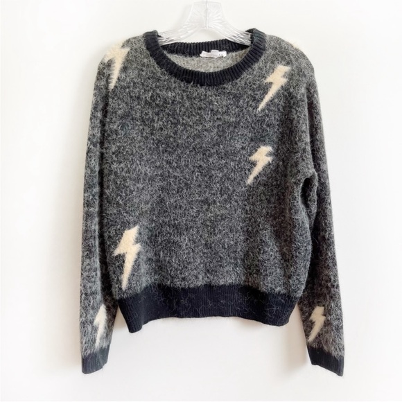 THML Sweaters - THML eyelash sweater black cream lightning bolt knit relaxed fit